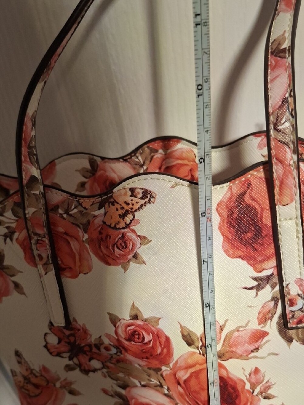 Aldo Floral Rose Print Satchel - White and Peach - Picture 8 of 8